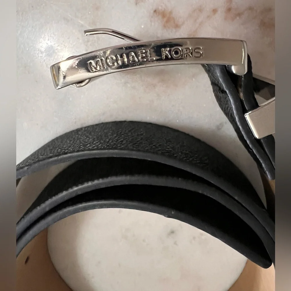 Michael Kors  Logo Print Black/Gray Leather Belt Size XL Mens